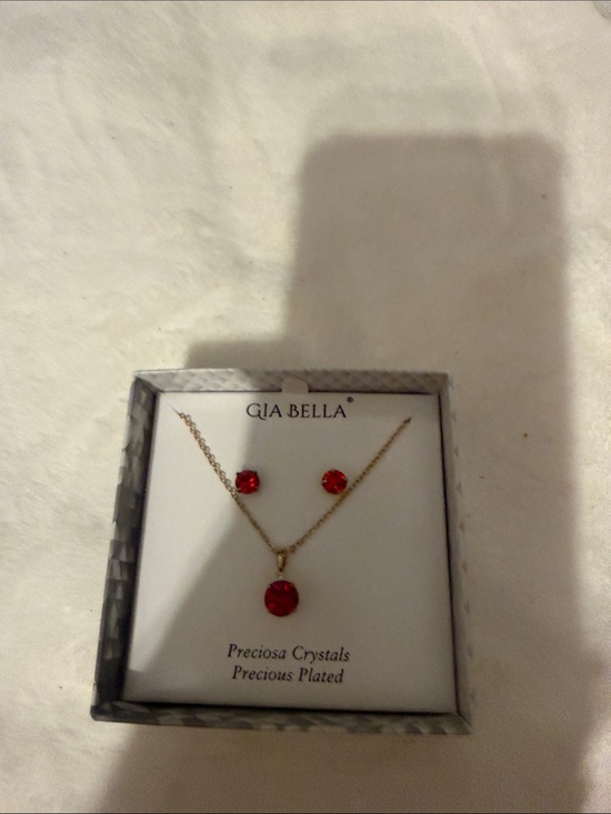 gia bella Jewelry - Gold-Tone Red Crystal Necklace & Stud Earrings